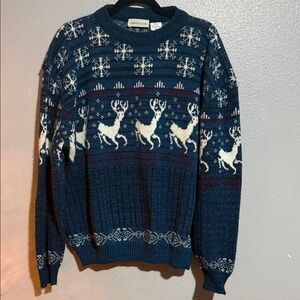 Hardwood & Pine Festive Blue Reindeer Crewneck Sweater